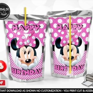 Minnie Juice Pouch Labels Minnie Polka Dots Birthday Party Minnie Party Decor Minnie Juice Box Labels Template Printable Download  MPKD