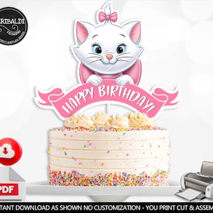 Cat Marie Happy Birthday Cake Topper Printable Cute Marie Centerpiece Instant Download Kitty Cat Marie Birthday Party Decorations DMA