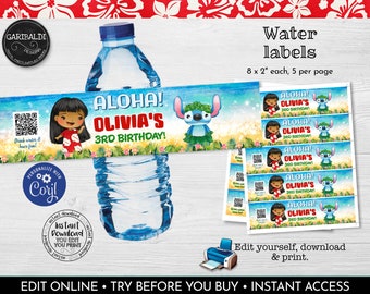Editable Hawaiian Water Bottle Labels Instant Download Tropical Water Labels Luau Birthday Party Supplies Printable Alien Water Template LSW