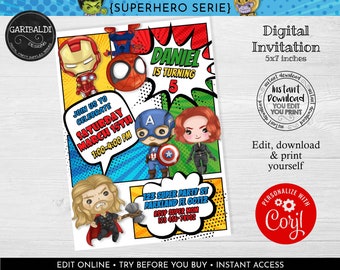 Editable Superhero Invitation Instant download Superhero Birthday Party Invitation Printable Comic Superhero Invitation Comic Invite 01 SHAV