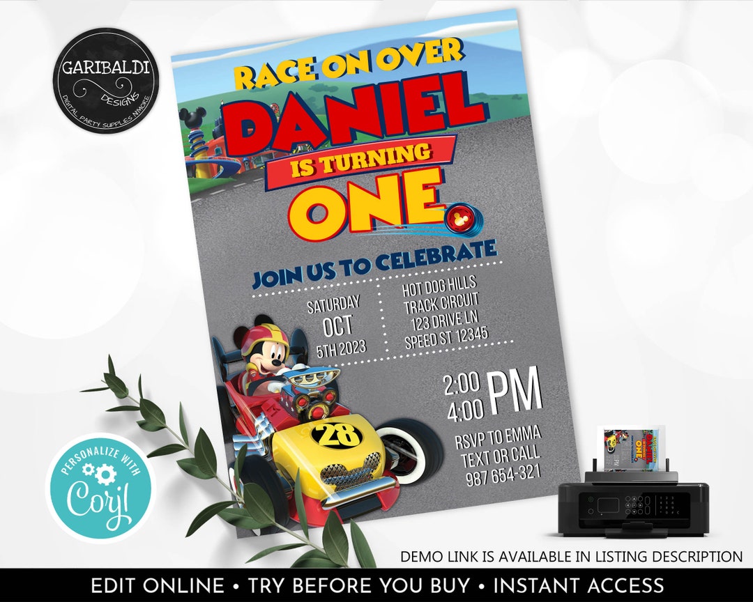 Editable Roadster Racers Invitation Racing Party Invite Race Car Birthday Mickey Mouse Digital ...