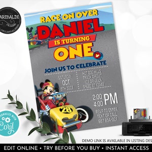 Editable Roadster Racers Invitation Racing Party Invite Race Car Birthday Mickey Mouse Digital Download Template Printable Corjl MRRP