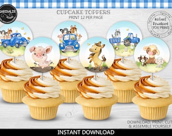 Blue Truck Cupcake Toppers Farm Animals Party Favors Blue Truck Decorations Barnyard Animals Party Supplies Printable Digital Download LBT