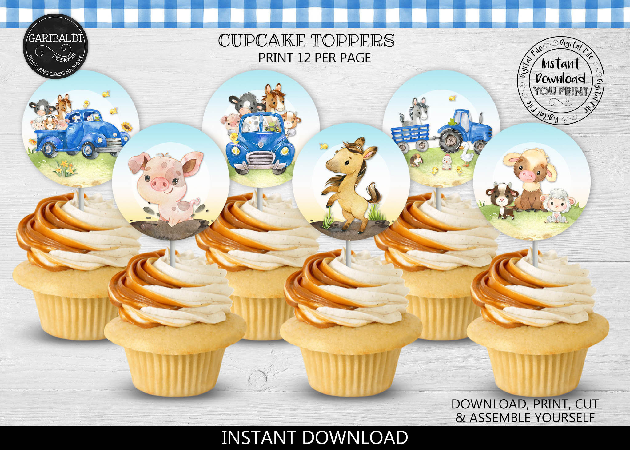 Printable Blue Truck Cupcake Toppers Instant Download Farm - Etsy