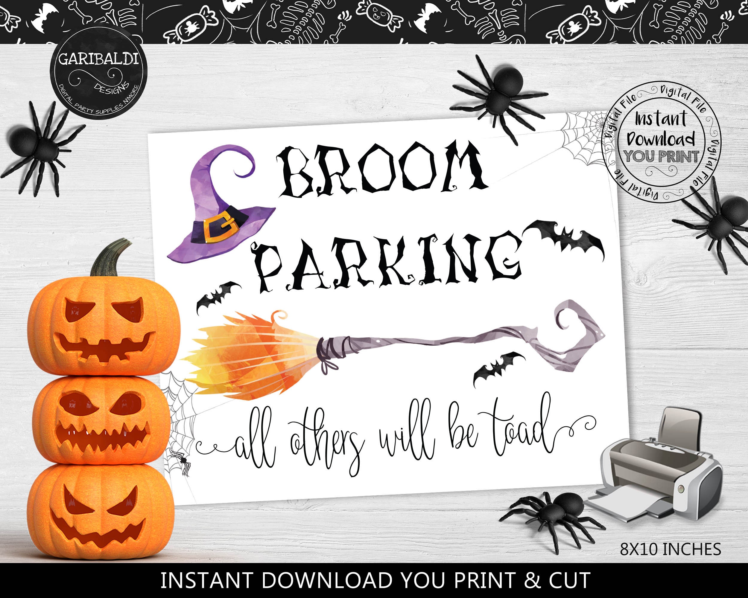 Printable Halloween Broom Parking Sign Digital Halloween Wall