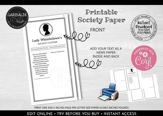 Editable Society Papers DIY Society Papers Printable Society | Etsy