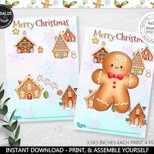 Printable Christmas Cookie Card Santa Cookie Tag Instant download Gingerbread Cookie Card Holder Happy Holiday 3.5&quot;x5&quot; Mini Cookie Card CH