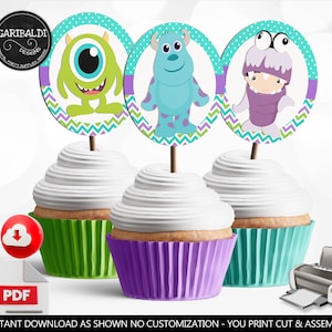 Monsters Cupcake Toppers Monsters Party Supplies Baby Monsters Birthday Party Decor Monsters Baby Shower Favor Tags Digital Download DMI