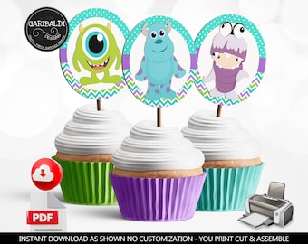 Monsters Cupcake Toppers Monsters Party Supplies Baby Monsters Birthday Party Decor Monsters Baby Shower Favor Tags Digital Download DMI