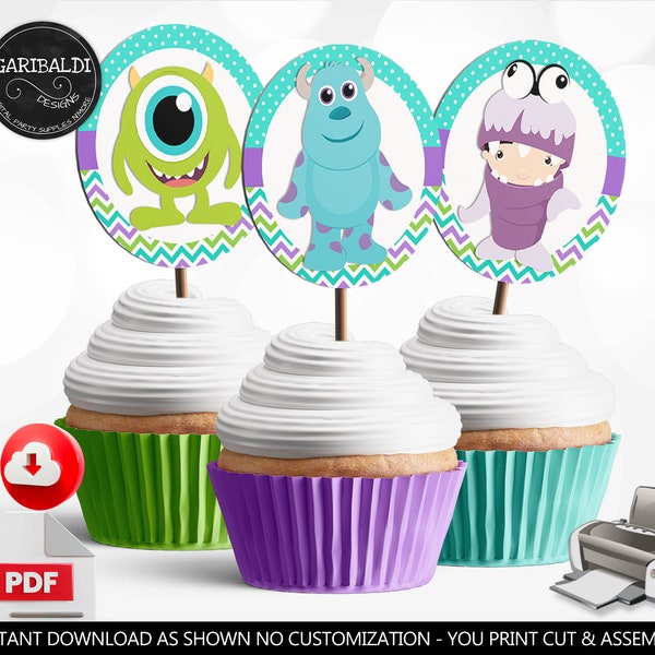 Monsters Cupcake Toppers Monsters Party Supplies Baby Monsters Birthday Party Decor Monsters Baby Shower Favor Tags Digital Download DMI