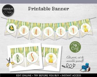 EDITABLE Duckling Printable Banner, EDIT YOURSELF Duckling Pennant Banner, Instant Download Duck Baby Shower Party Decorations DKP001