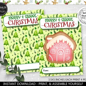Printable Christmas Cookie Card Santa Cookie Tag Instant download Gingerbread Cookie Card Holder Happy Holiday 3.5&quot;x5&quot; Mini Cookie Card CH