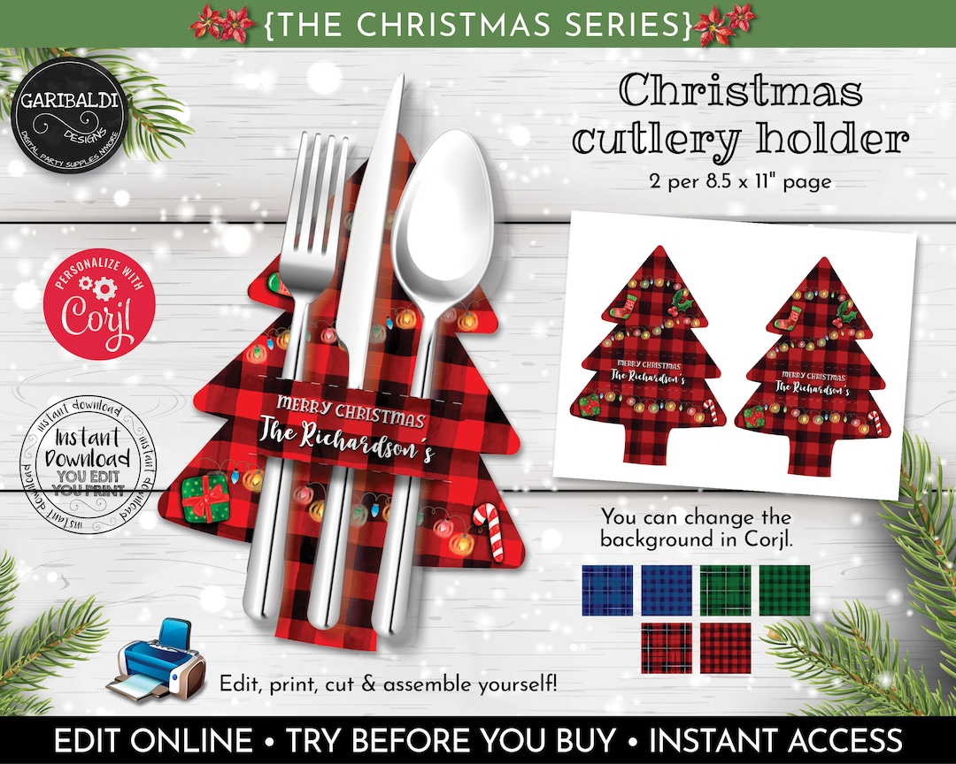 Printable Christmas Silverware Holders Christmas Tree Cutlery Holder Holiday Dining Table