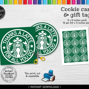 Instant Download Thanks a Latte Tag Printable Thanks a Latte Gift Tags Teacher Appreciation Tags Staff Coworker Coffee Favor Tags TA