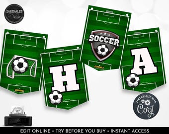 Soccer Banner EDITABLE Football Soccer Bunting Banner Personalized Futbol World Cup Birthday Party Supplies Template Download Digital FBS