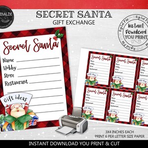 Secret Santa Questionnaire Card Secret Santa Printable Cards Secret Santa Gift Exchange Wish List Form Gift Exchange Wish List Info Card SSC