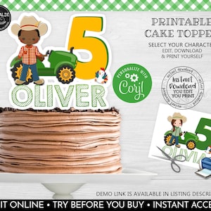 Editable Tractor Cake Topper Printable Farm Cake Topper Farm Birthday ...