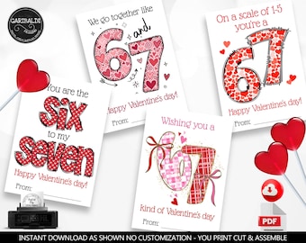 67 Valentine's Day Cards Six Seven Valentine's Day School Classroom Kids Valentine's Day Exchange Cards 67 Valentine's Printable VL