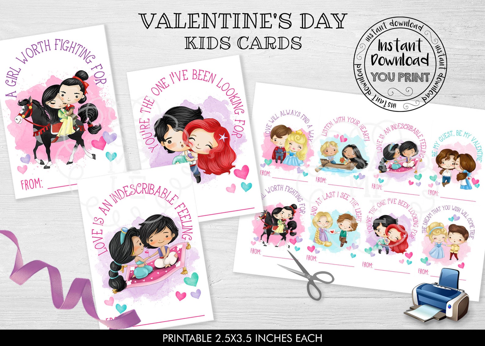 Printable Princess Valentine Cards Kids Valentine Cards School ...