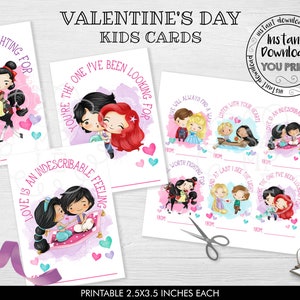 Printable Princess Valentine Cards Kids Valentine Cards School Valentine Cards Class Valentine's Day Cards Princess Valentine Favor Tags VL