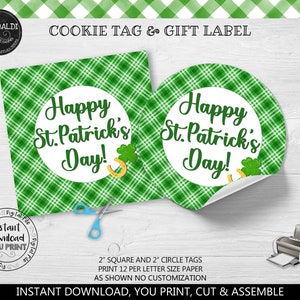 Instant Download Happy St. Patrick's Day Cookie Tag, Green Shamrock Good Luck Clover Printable Tag, Happy St. Patrick's Day Favor tag, SPT