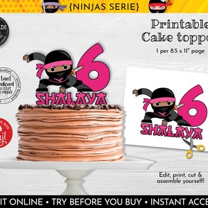 Editable Ninja Girl Cake Topper Instant Download Ninja T-shirt Transfer Printable Ninja Warrior Decorations Martial Arts Party Supplies NJA