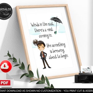 Printable &quot;Winds in the east&quot; Sign Mary Poppins Quotes Mary Poppins Table Decorations Mary Poppins Birthday Party Mary Poppins Wall Art MPP