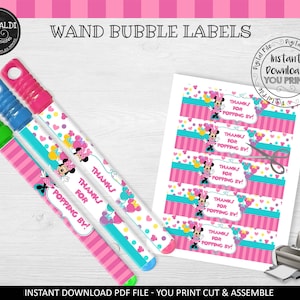 Minnie Bubble Wand Labels Minnie Favor Labels Minnie First Birthday Party Minnie Fun to be One Party Supplies Instant Download FTB1