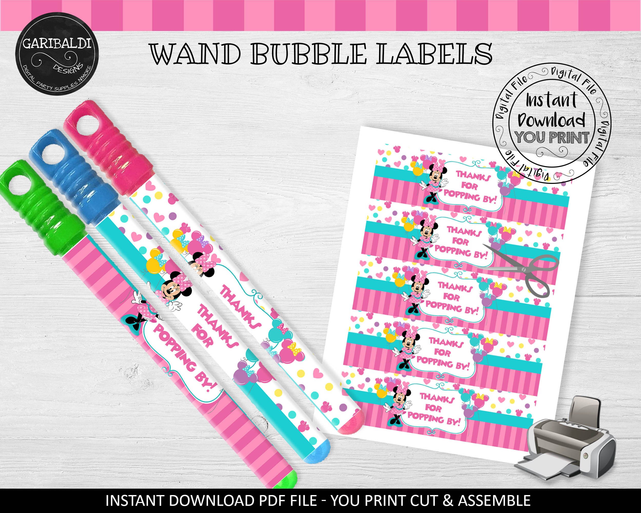 Instant Download Minnie Bubble Wand Labels Minnie Favor Labels Etsy