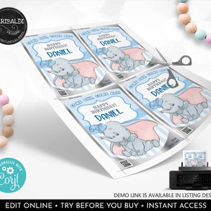 Editable Dumbo Juice Pouch Labels Blue Elephant Favors Tags Blue Dumbo ...