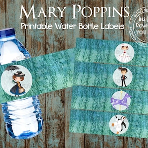 Printable Mary Poppins Water Bottle Labels, Mary Poppins Labels, Mary Poppins Birthday Party Supplies, Mary Poppins DIY Party Decorations