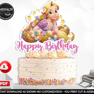 Instant download Rapunzel Cake Topper Printable Princess Rapunzel Centerpiece Princess Birthday Party Supplies Decorations DTR