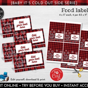 Baby it's Cold Outside Food Labels Instant Download Christmas Place Cards Editable Winter Baby Shower Buffet Plaid Buffet Tent Labels BCR