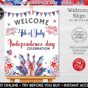Editable 4th of July Welcome Sign Instant Download Fourth of July Party Welcome Sign Printable USA Board Independence day Party Decorations