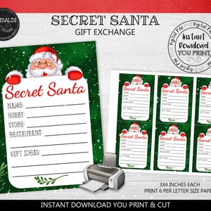 Secret Santa Questionnaire Card Secret Santa Printable Cards Secret Santa Gift Exchange Wish List Form Gift Exchange Wish List Info Card SSC