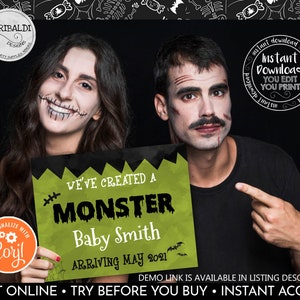 Editable Pregnancy Announcement Sign Instant Download Halloween Pregnancy Announcement Board Monster Pregnancy Poster Board HW PA