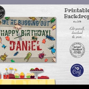 Editable Insects Backdrop Banner, Bugs Backdrop Banner, Instant Download Bugs Banner Template, Insects Birthday Party Decorations BGS01