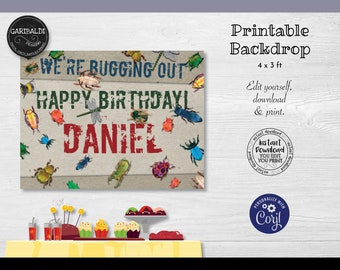 Editable Insects Backdrop Banner, Bugs Backdrop Banner, Instant Download Bugs Banner Template, Insects Birthday Party Decorations BGS01