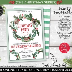 Editable Christmas Party Invitation Printable Holiday Party Invitation Instant Download Christmas Party Invite  Christmas Invitation CH20