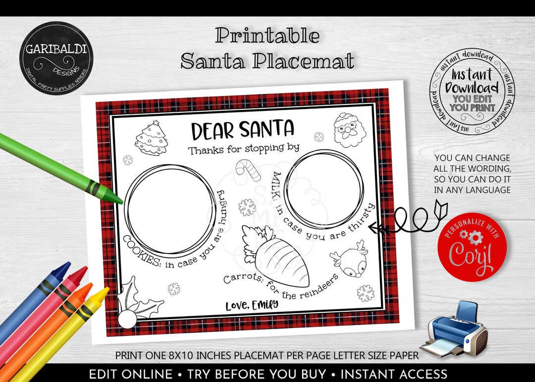 Editable Santa Placemat Printable Cookies for Santa Placemat Instant