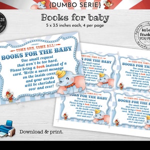 Instant download Dumbo Books for Baby Request Card, Dumbo Blue Baby Shower Insert Card Book Request, Dumbo Baby Shower Party Supplies DCHM