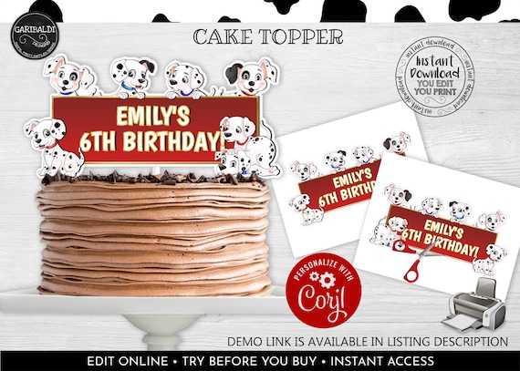 Editable Dalmatians Cake Topper Printable Puppy Dog - Etsy