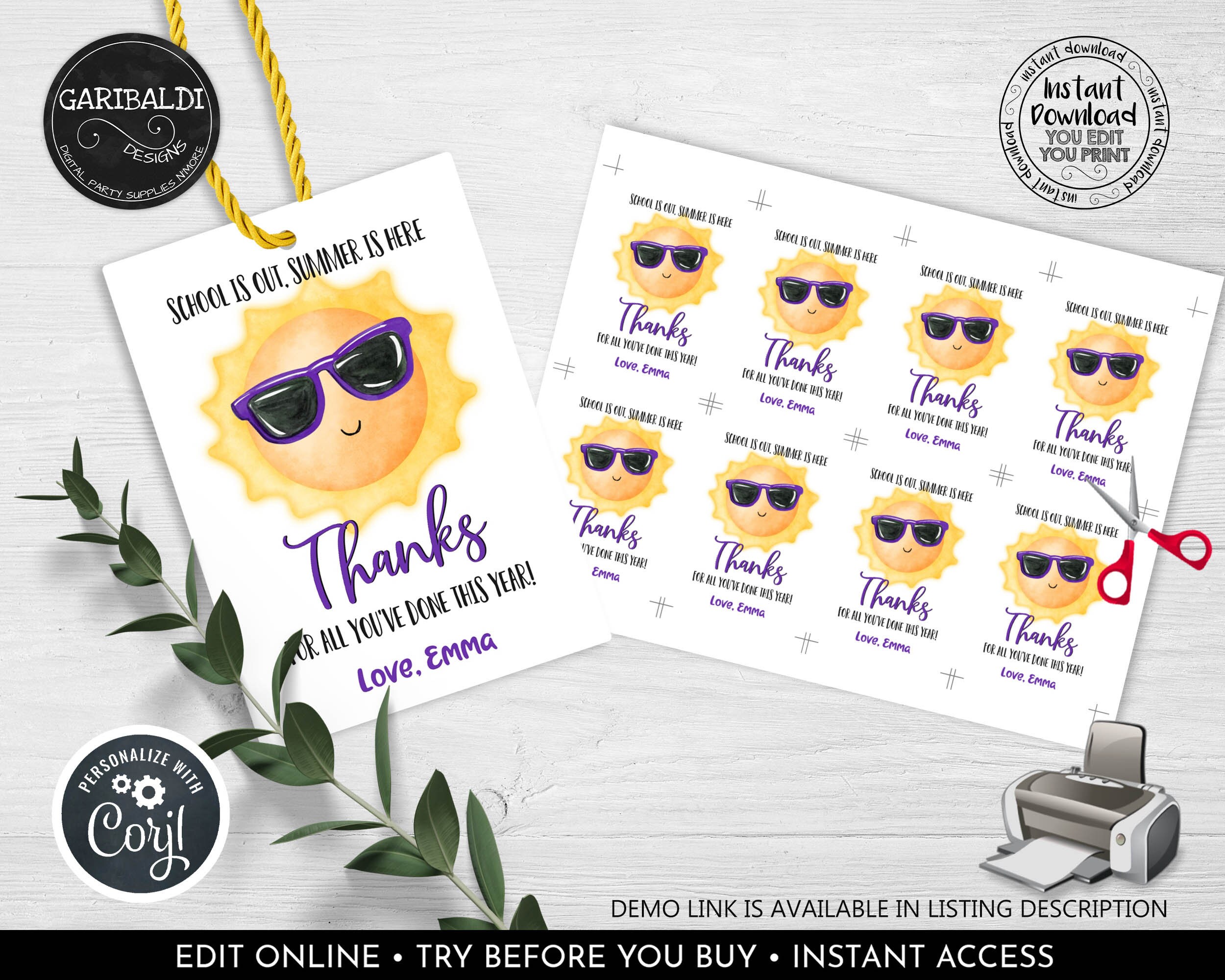Editable School is Out Summer is Here End of Year Favor Tag Teacher ...