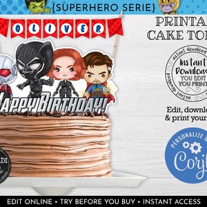 Superheroes Cake Topper, Editable Superheroes Cake topper, Printable Superheroes Centerpiece, Superheroes Birthday Party decorations 03 SHAV