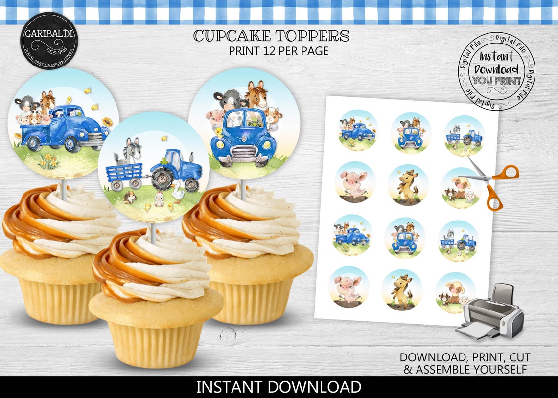 Printable Blue Truck Cupcake Toppers Instant Download Farm - Etsy