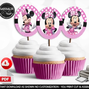 Minnie Cupcake Toppers Minnie Forever Cupcakes Minnie Favor Tags Party Supplies Minnie Birthday Party Favors Printable Instant download MPKD