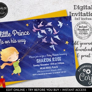 Editable Little Prince Invitation, The Little Prince Printable Baby Shower Invitation, Instant Download Little Prince Shower Invite LP001