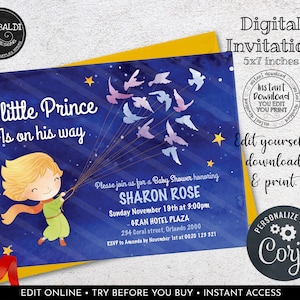 Editable Little Prince Invitation, The Little Prince Printable Baby Shower Invitation, Instant Download Little Prince Shower Invite LP001