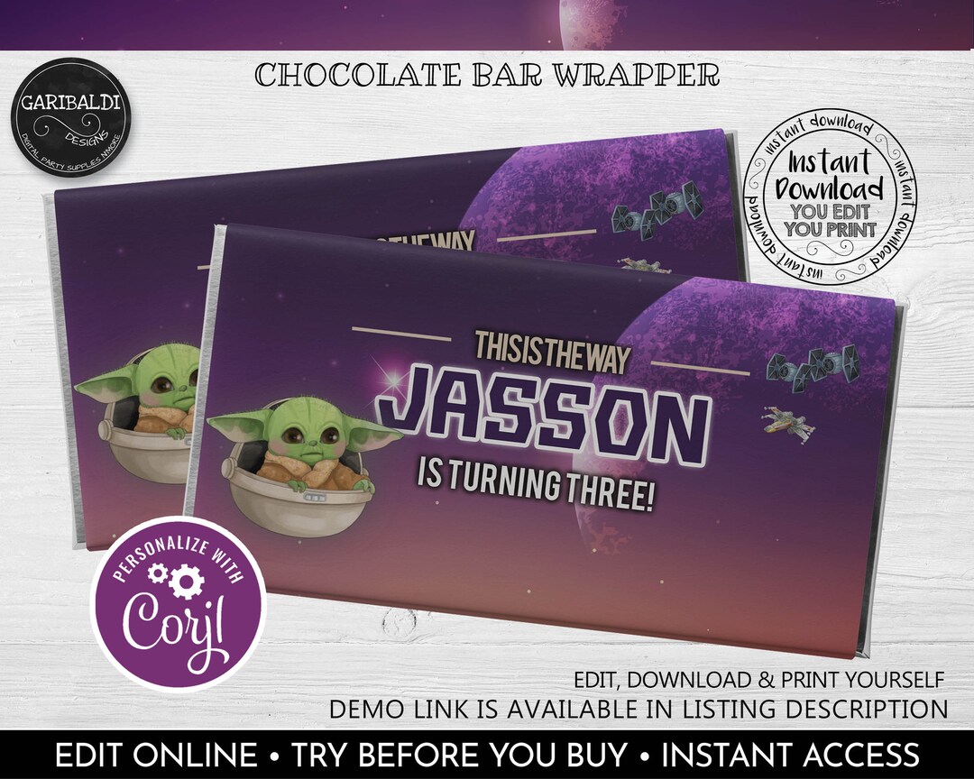 Editable Star Wars Candy Wrapper Space Wars Baby Yoda Etsy