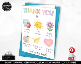 Teacher Thank You Card Teacher Appreciation Greeting Card Best Teacher Card School Staff Co-worker Daycare Digital Printable Download TA